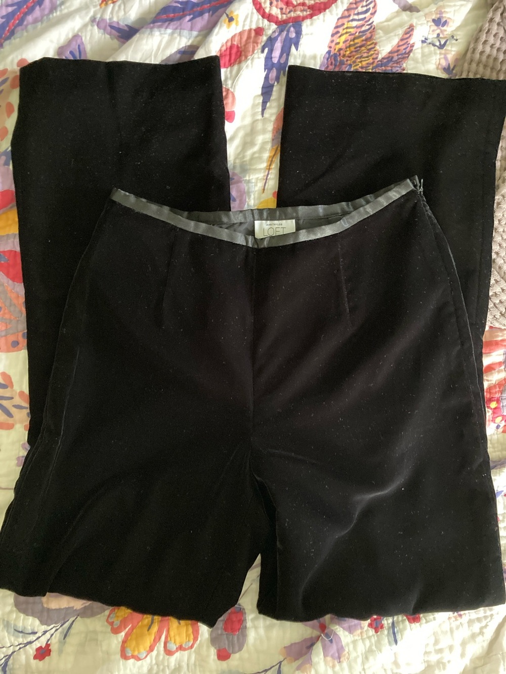 LOFT Black Velvet Wide-Leg Trousers